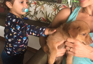 Jaque Khury com seu filho Gael e o cachorro Chico. (Foto: Reprodução / Instagram)