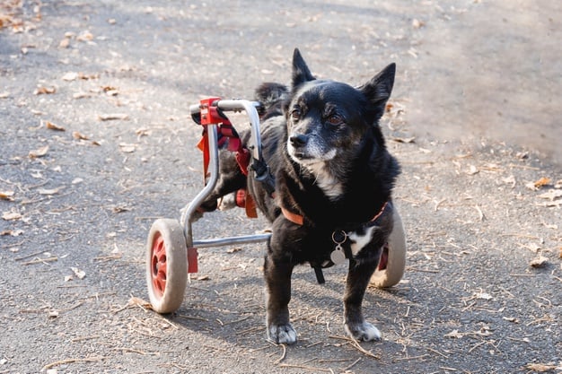 cachorro na cadeira de rodas