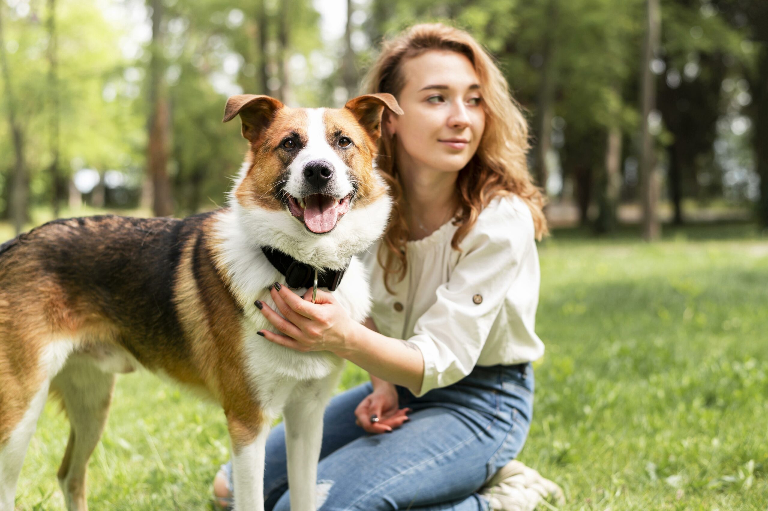 beautiful-woman-posing-with-her-dog